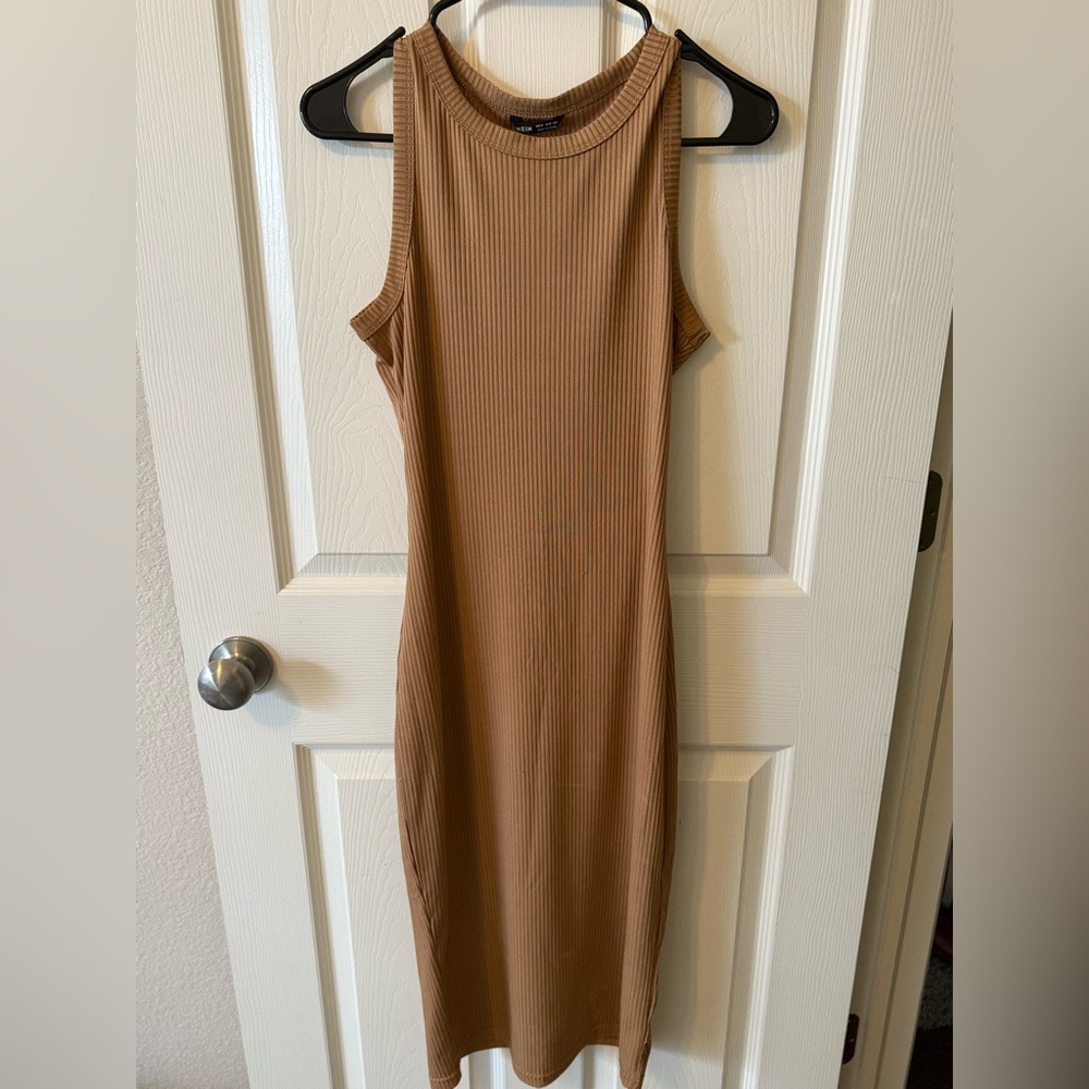 SHEIN Tan Ribbed Midi Dress